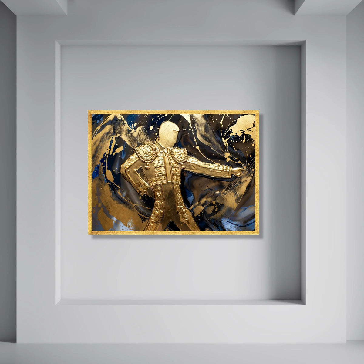Golden Matador Silhouette Canvas, Bullfighting Art Print, Abstract Gold Black Wall Art, Modern Home Decoration, Spanish Culture Print Art
