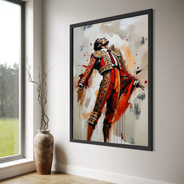 Dynamic Matador Pose Canvas Wall Art, Bullfighter Portrait Painting, Flamenco Culture Decor, Vibrant Spanish Costume Canvas, Print Art