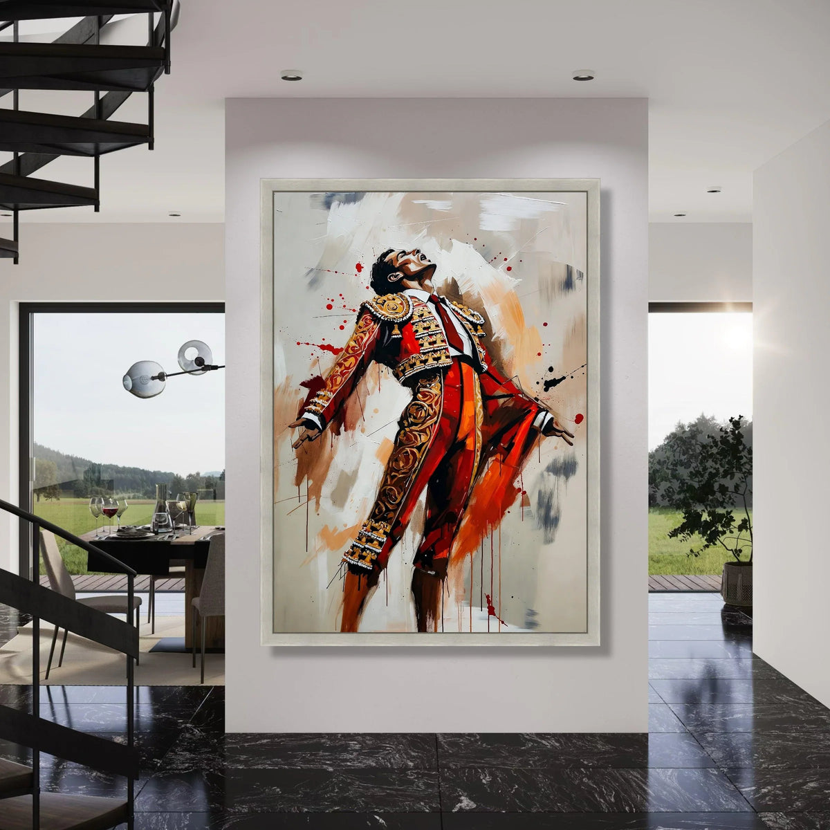 Dynamic Matador Pose Canvas Wall Art, Bullfighter Portrait Painting, Flamenco Culture Decor, Vibrant Spanish Costume Canvas, Print Art