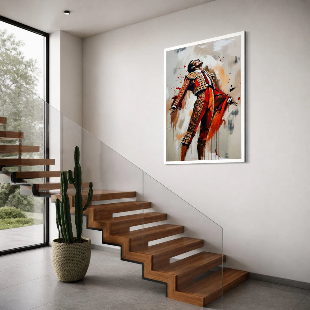 Dynamic Matador Pose Canvas Wall Art, Bullfighter Portrait Painting, Flamenco Culture Decor, Vibrant Spanish Costume Canvas, Print Art