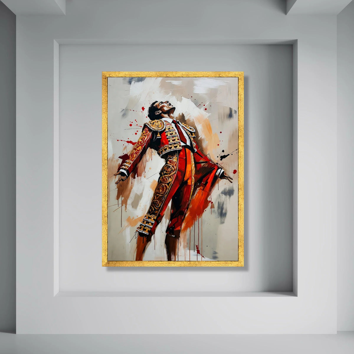 Dynamic Matador Pose Canvas Wall Art, Bullfighter Portrait Painting, Flamenco Culture Decor, Vibrant Spanish Costume Canvas, Print Art