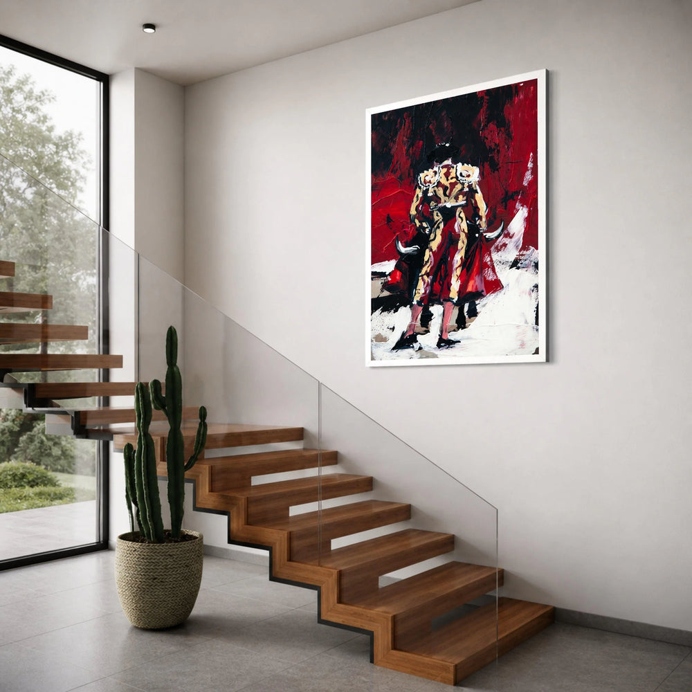 Bold Matador Red Cape Canvas, Spanish Bullfighter Art, Dramatic Wall Decor, Abstract Cultural Canvas, Ready to Hang Home Print Art