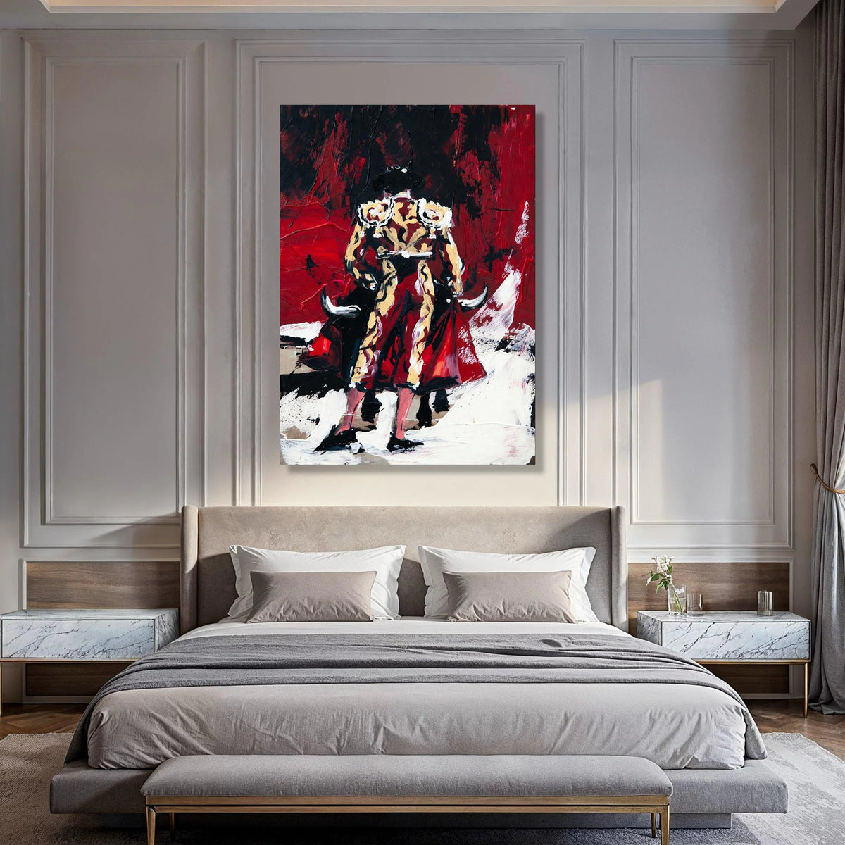 Bold Matador Red Cape Canvas, Spanish Bullfighter Art, Dramatic Wall Decor, Abstract Cultural Canvas, Ready to Hang Home Print Art
