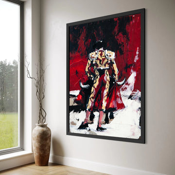 Bold Matador Red Cape Canvas, Spanish Bullfighter Art, Dramatic Wall Decor, Abstract Cultural Canvas, Ready to Hang Home Print Art