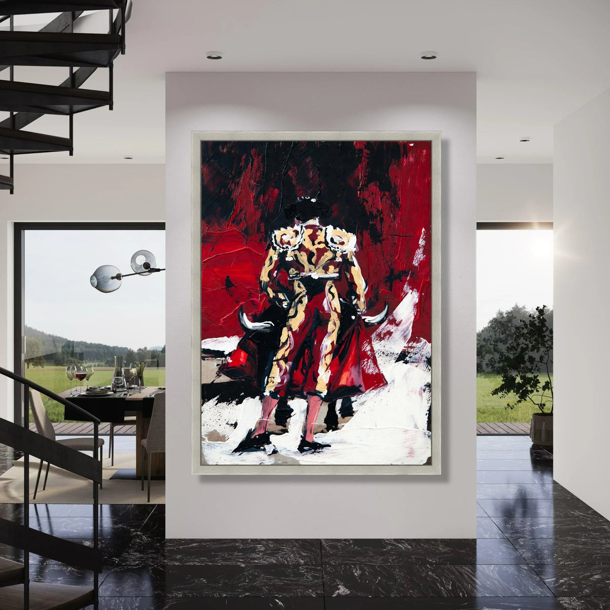 Bold Matador Red Cape Canvas, Spanish Bullfighter Art, Dramatic Wall Decor, Abstract Cultural Canvas, Ready to Hang Home Print Art