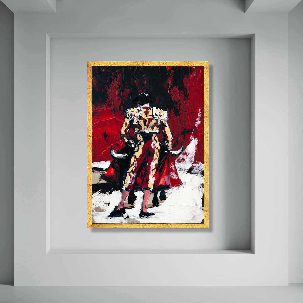 Bold Matador Red Cape Canvas, Spanish Bullfighter Art, Dramatic Wall Decor, Abstract Cultural Canvas, Ready to Hang Home Print Art