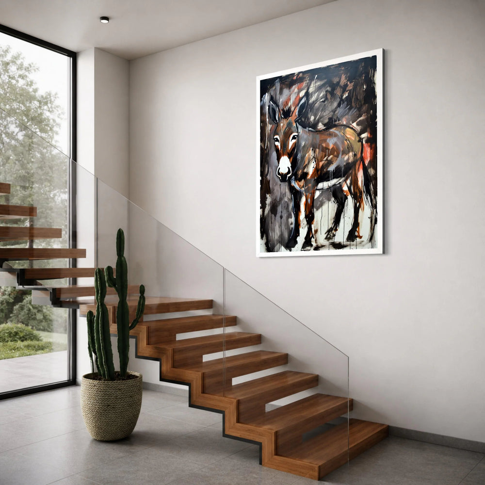 Rustic Donkey Portrait Canvas, Abstract Animal Wall Art, Contemporary Farmhouse Decor, Rural Wildlife Canvas Art, Expressionist Print Art