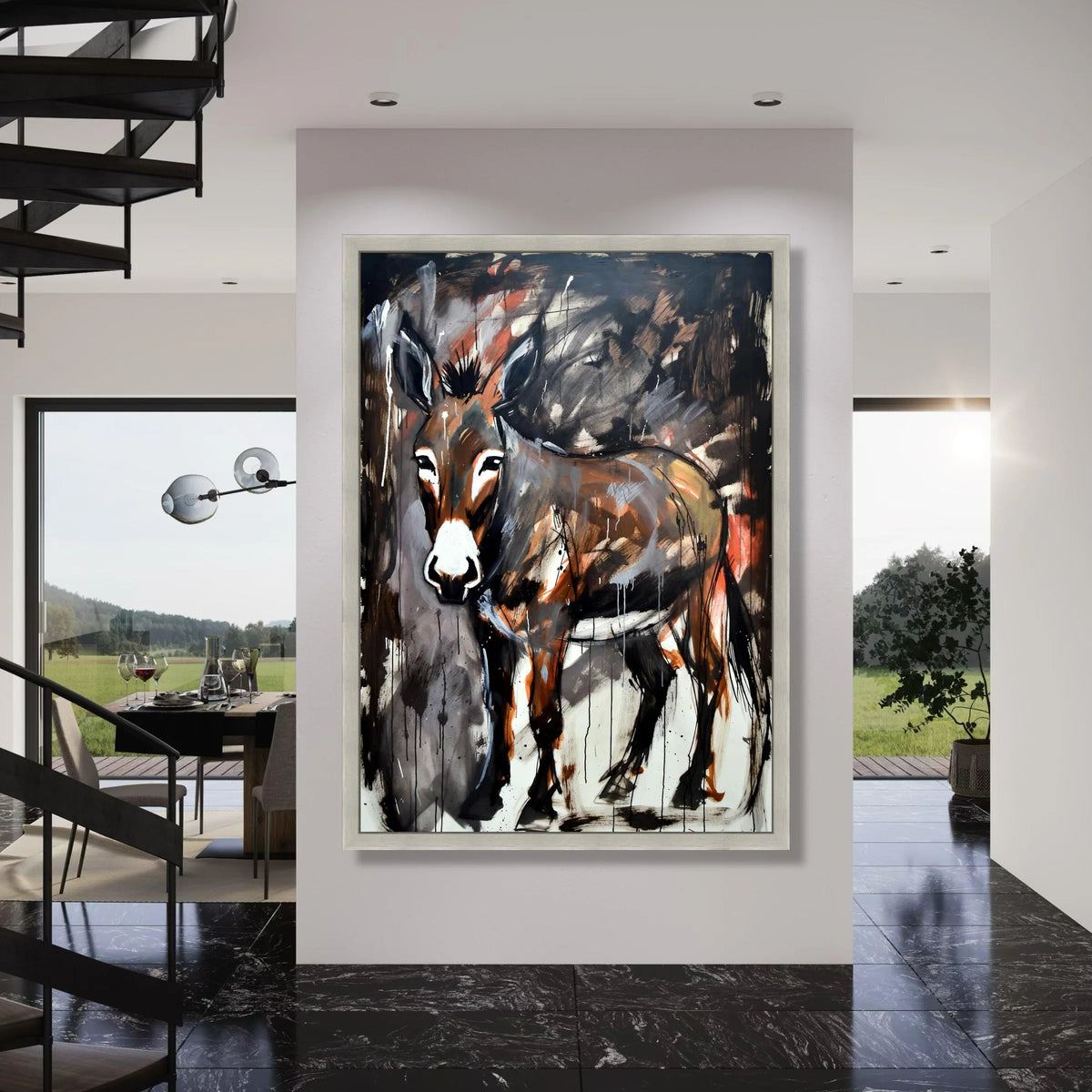 Rustic Donkey Portrait Canvas, Abstract Animal Wall Art, Contemporary Farmhouse Decor, Rural Wildlife Canvas Art, Expressionist Print Art