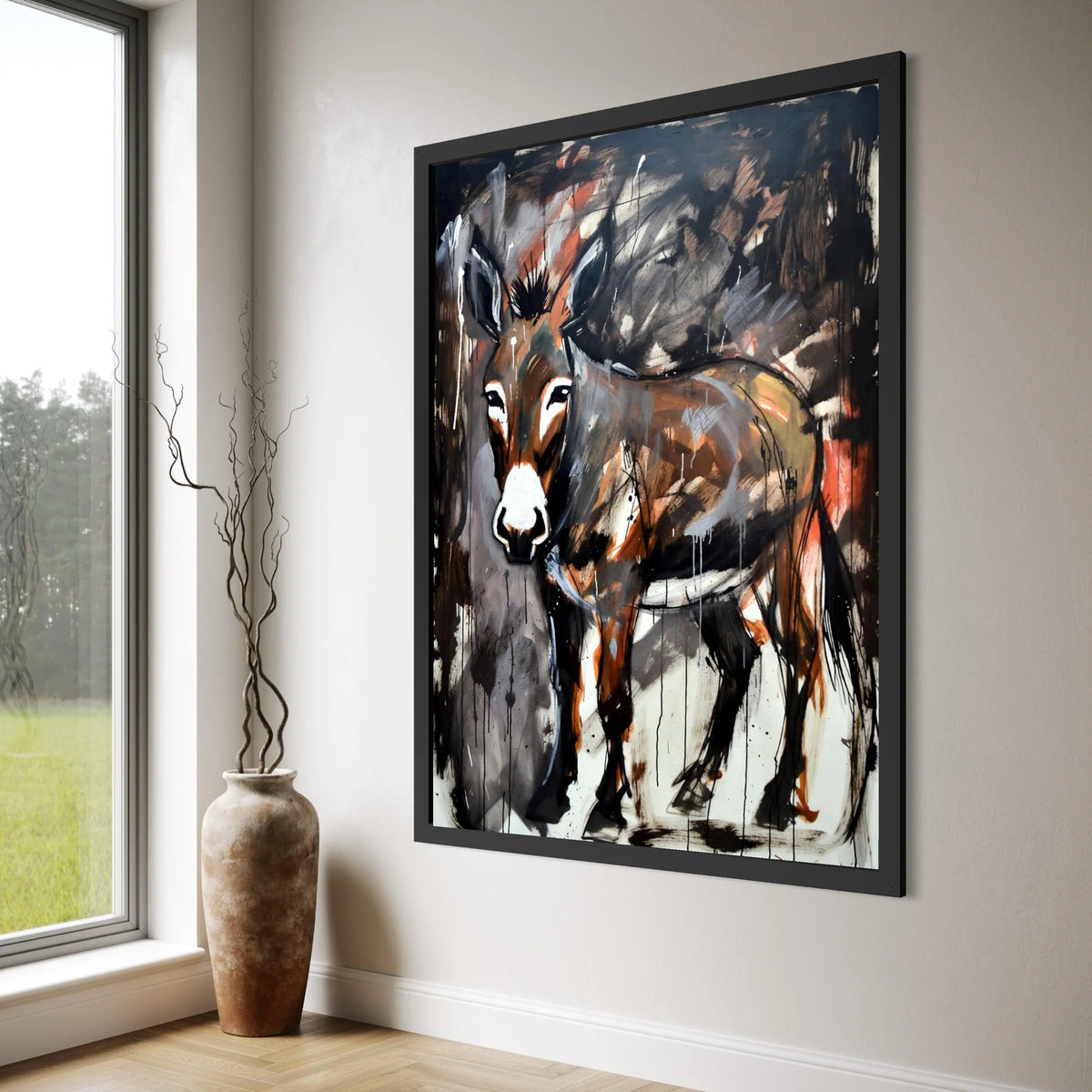 Rustic Donkey Portrait Canvas, Abstract Animal Wall Art, Contemporary Farmhouse Decor, Rural Wildlife Canvas Art, Expressionist Print Art