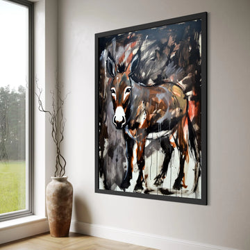 Rustic Donkey Portrait Canvas, Abstract Animal Wall Art, Contemporary Farmhouse Decor, Rural Wildlife Canvas Art, Expressionist Print Art