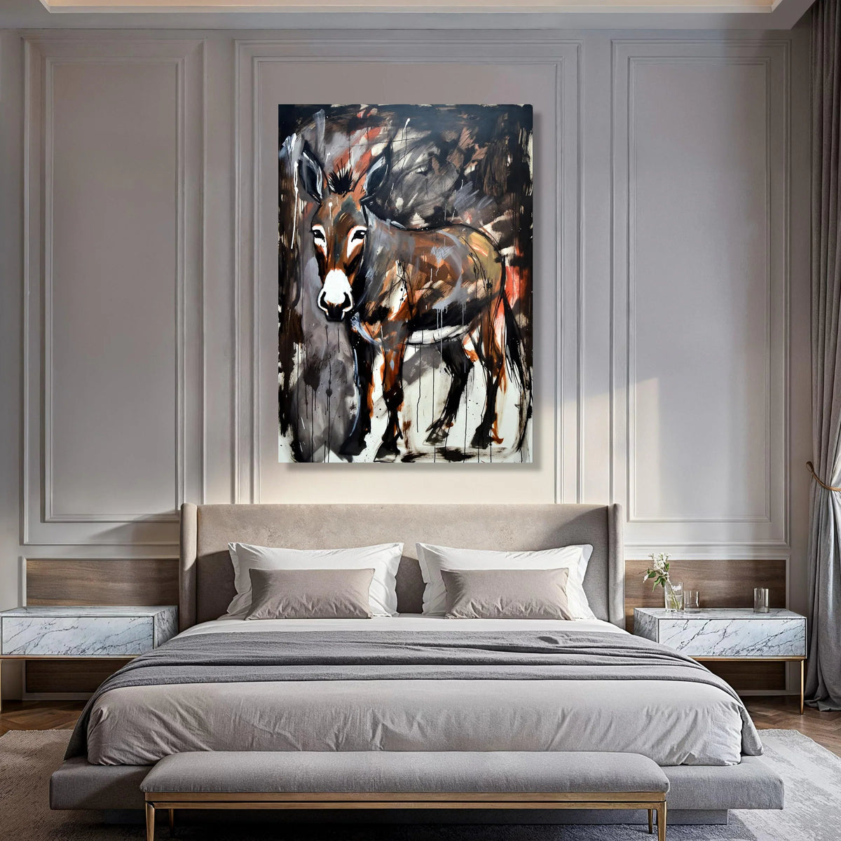 Rustic Donkey Portrait Canvas, Abstract Animal Wall Art, Contemporary Farmhouse Decor, Rural Wildlife Canvas Art, Expressionist Print Art