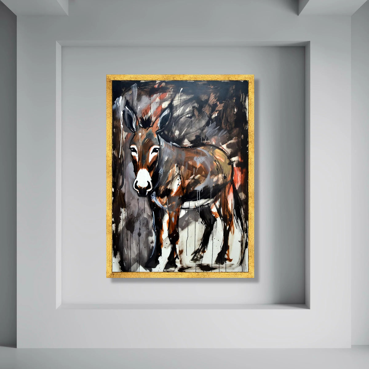 Rustic Donkey Portrait Canvas, Abstract Animal Wall Art, Contemporary Farmhouse Decor, Rural Wildlife Canvas Art, Expressionist Print Art