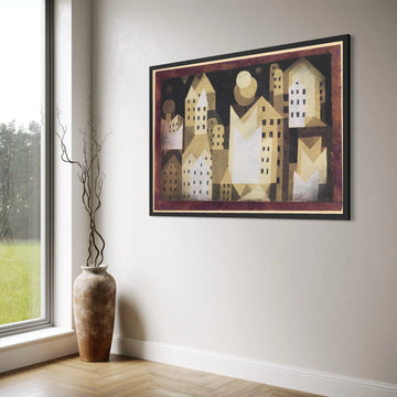 Geometric Cityscape Canvas, Abstract Urban Wall Art, Modern Home Decoration, Minimalist Architecture Print, Nighttime Moonlight Print Art