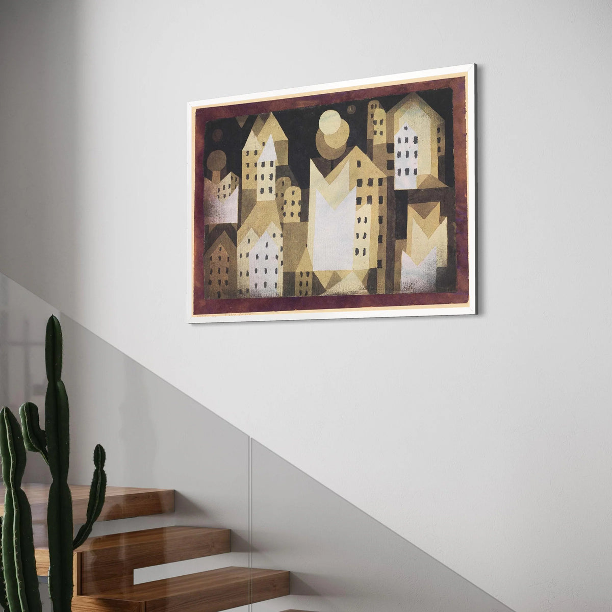 Geometric Cityscape Canvas, Abstract Urban Wall Art, Modern Home Decoration, Minimalist Architecture Print, Nighttime Moonlight Print Art