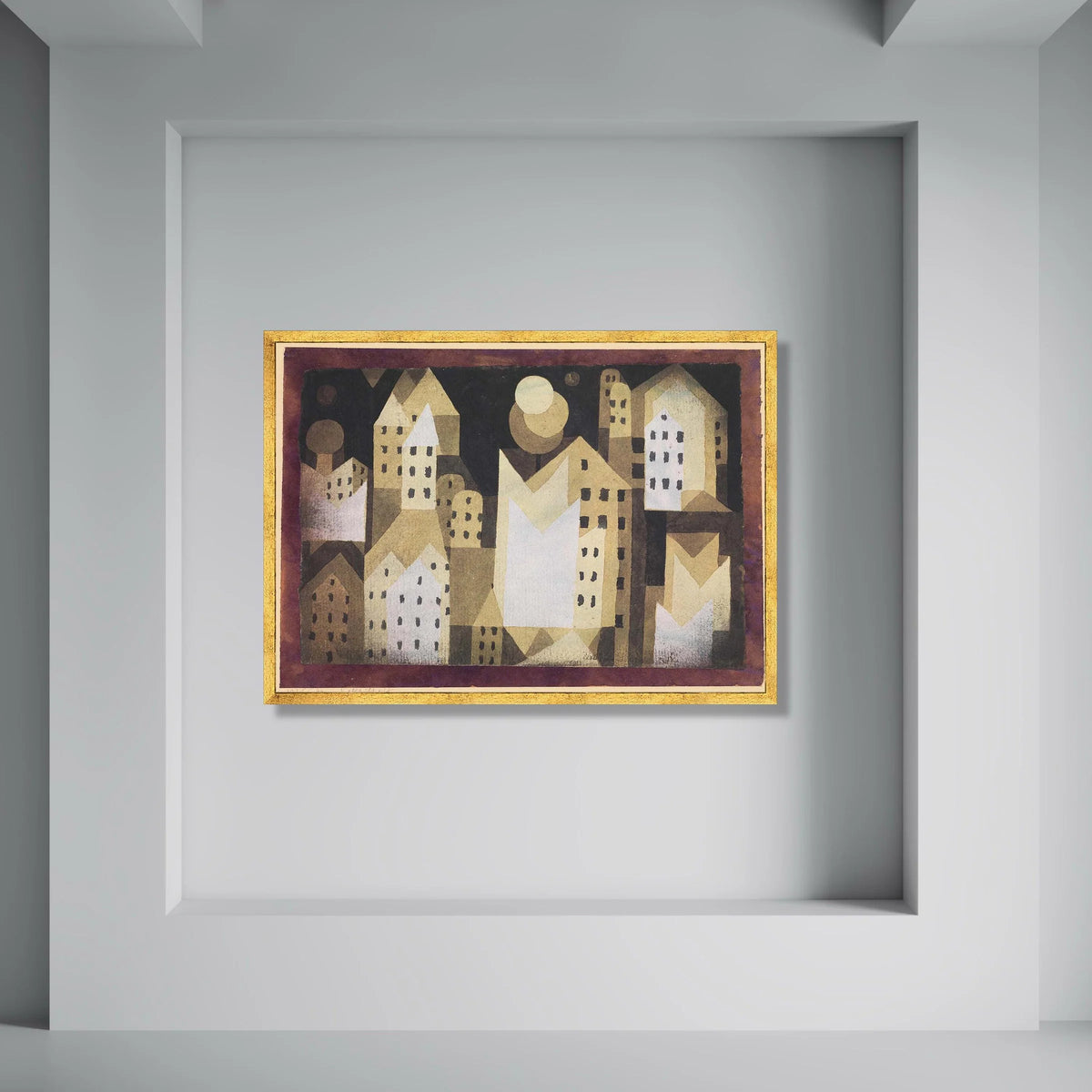 Geometric Cityscape Canvas, Abstract Urban Wall Art, Modern Home Decoration, Minimalist Architecture Print, Nighttime Moonlight Print Art