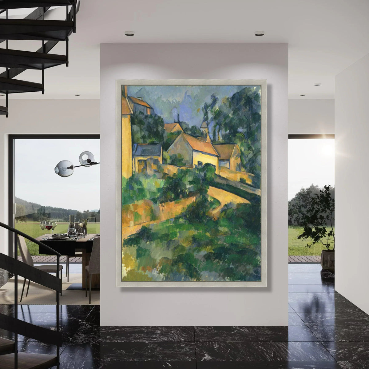 Countryside Village Scene Canvas, Scenic Landscape Wall Art, Rustic Home Decoration, European Nature Painting, Tranquil Rural Print Art