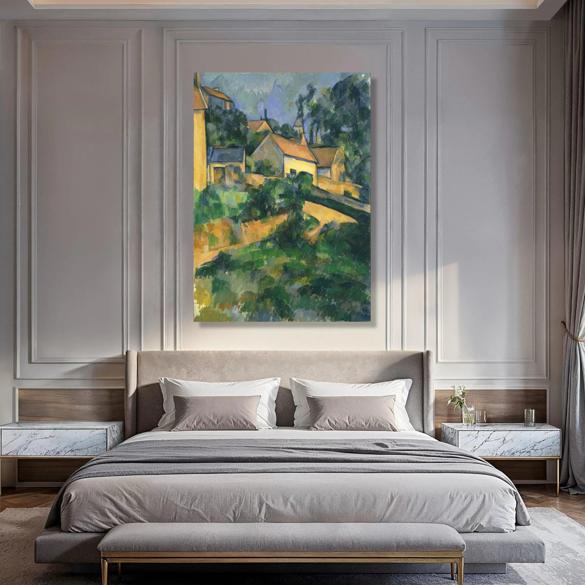 Countryside Village Scene Canvas, Scenic Landscape Wall Art, Rustic Home Decoration, European Nature Painting, Tranquil Rural Print Art