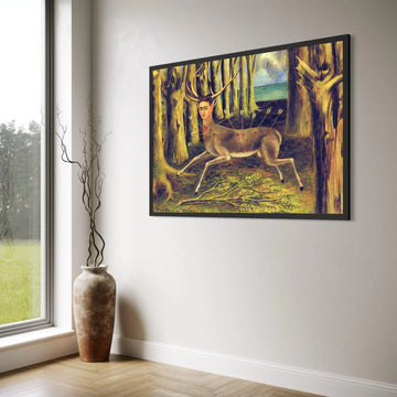 Surreal Stag with Human Face Canvas, Frida Kahlo Deer Art, Forest Scene Wall Decor, Modern Surrealism Canvas Art, Unique Home Print Art