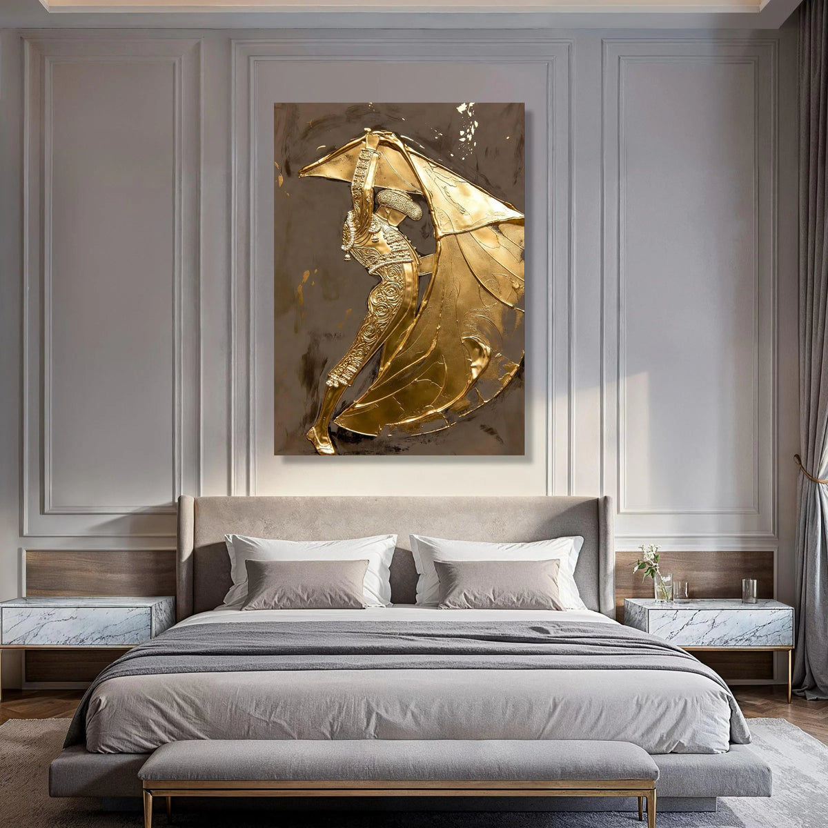 Elegant Golden Matador Canvas, Flamenco Dance Wall Art, Spanish Cultural Canvas Decoration, Metallic Gold Canvas Print, Ready to Print Art