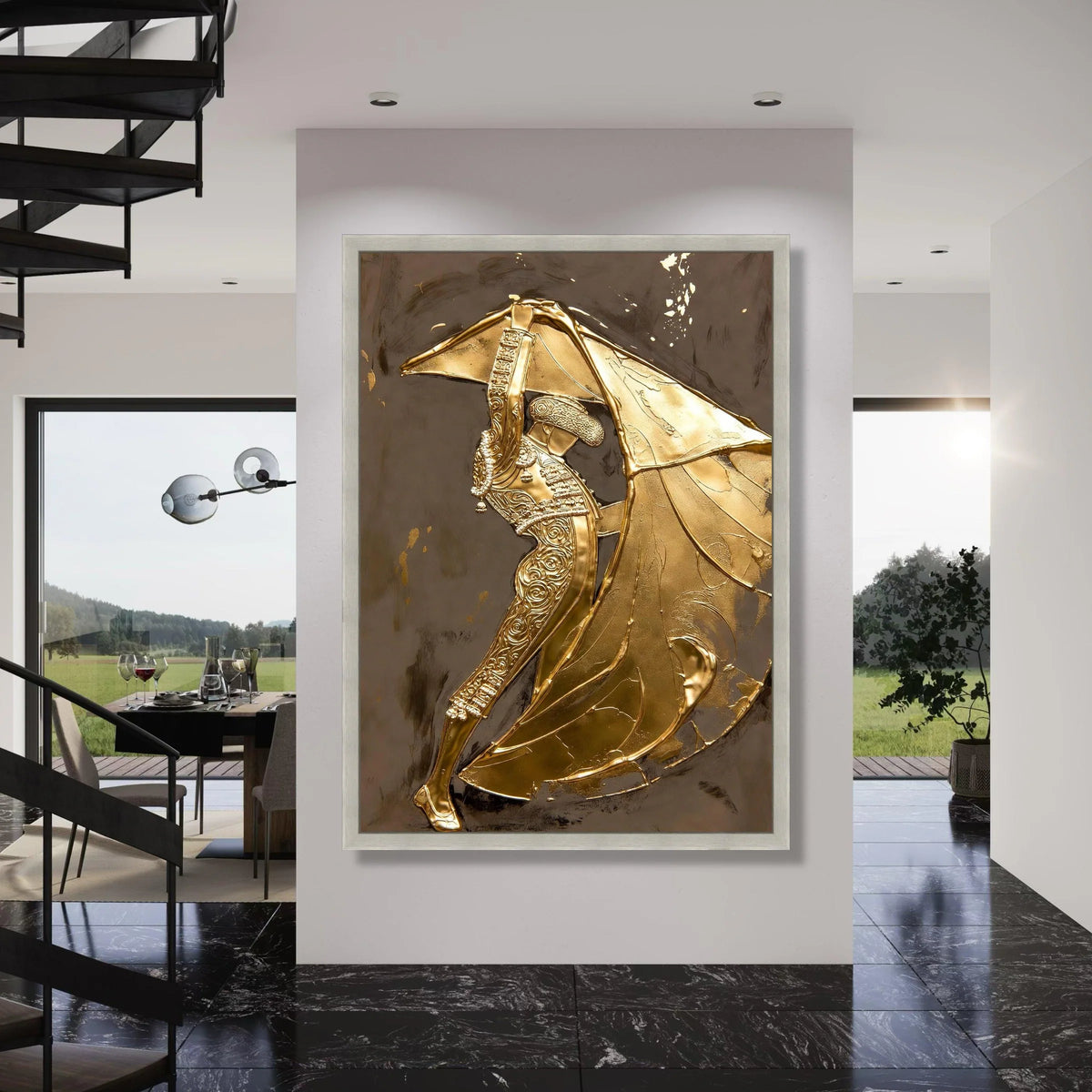 Elegant Golden Matador Canvas, Flamenco Dance Wall Art, Spanish Cultural Canvas Decoration, Metallic Gold Canvas Print, Ready to Print Art