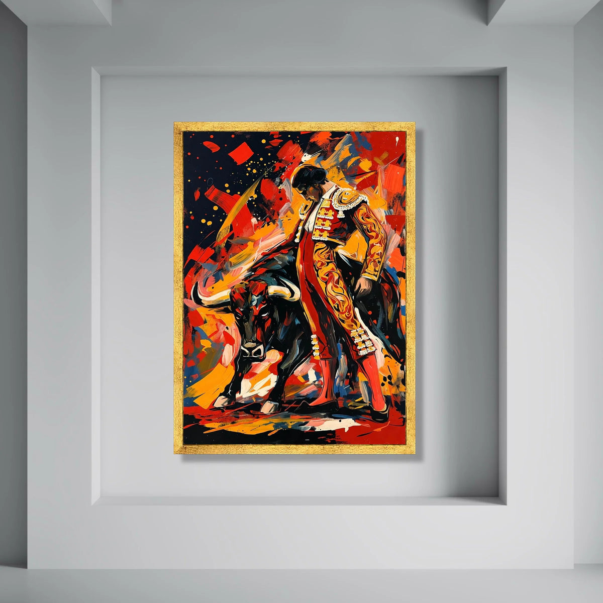Bullfighter and Bull Canvas Art, Spanish Matador Wall Art, Vibrant Flamenco Canvas, Bold Colorful Home Decor, Dynamic Action Print Art