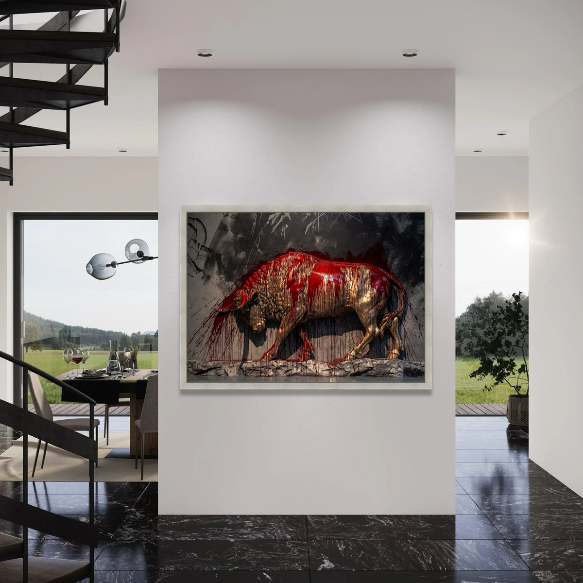 Powerful Charging Bull Canvas, Bold Animal Wall Art, Dynamic Sculpture Design, Contemporary Canvas Decoration, Statement Wall Art Print Art