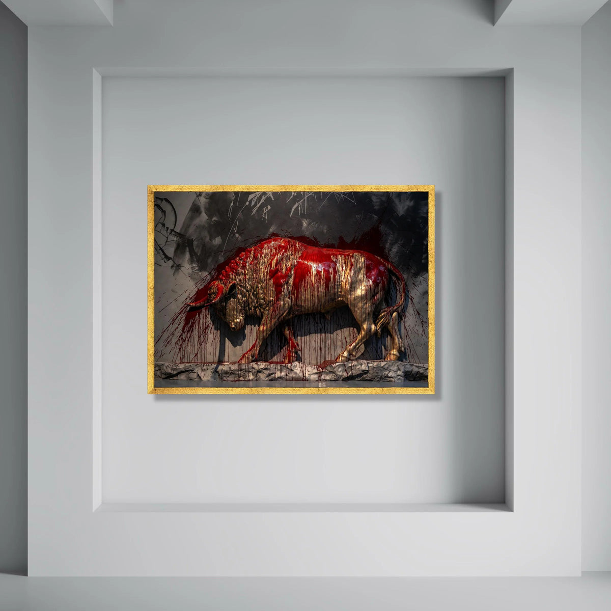 Powerful Charging Bull Canvas, Bold Animal Wall Art, Dynamic Sculpture Design, Contemporary Canvas Decoration, Statement Wall Art Print Art