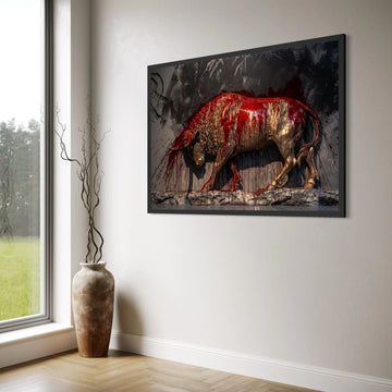 Powerful Charging Bull Canvas, Bold Animal Wall Art, Dynamic Sculpture Design, Contemporary Canvas Decoration, Statement Wall Art Print Art