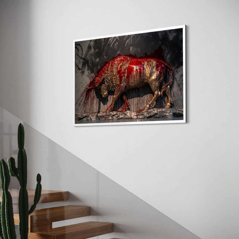 Powerful Charging Bull Canvas, Bold Animal Wall Art, Dynamic Sculpture Design, Contemporary Canvas Decoration, Statement Wall Art Print Art