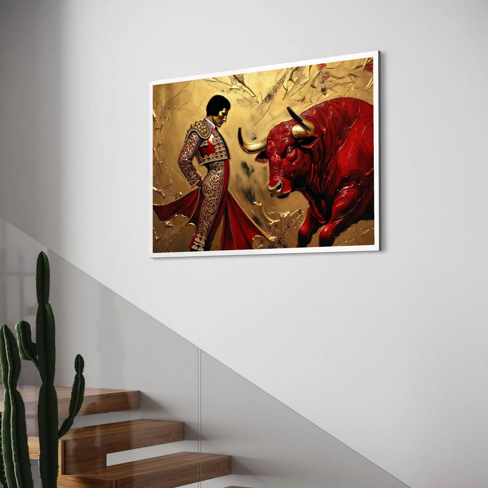 Bold Matador and Red Bull Canvas, Spanish Bullfighting Scene, Dramatic Animal Canvas Wall Art, Powerful Home Decor, Ready to Hang Print Art