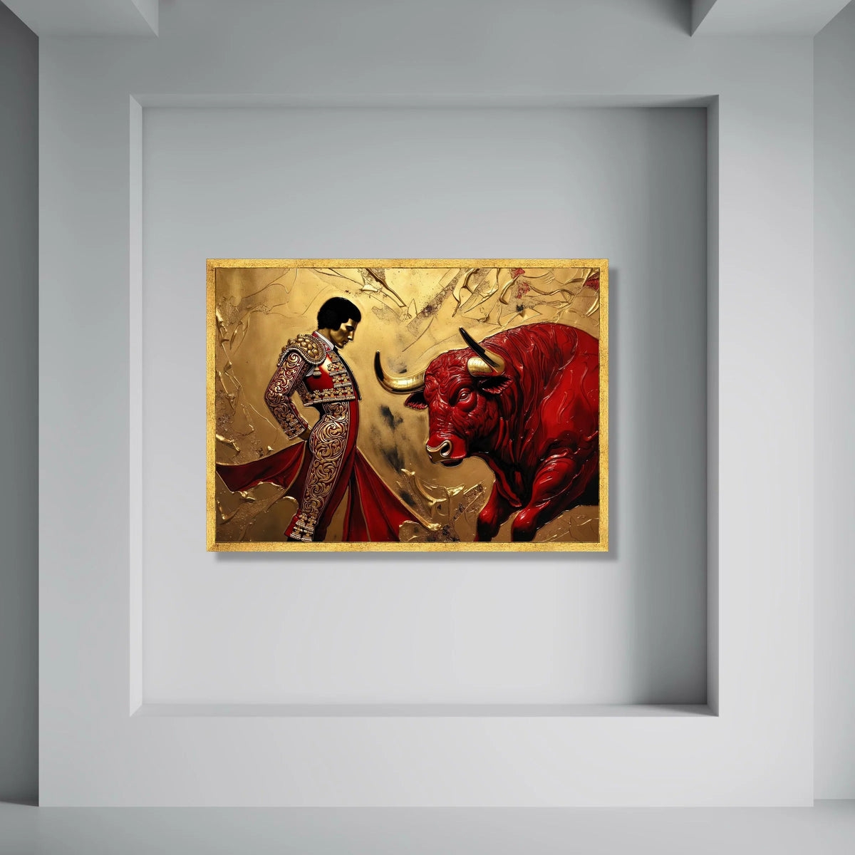 Bold Matador and Red Bull Canvas, Spanish Bullfighting Scene, Dramatic Animal Canvas Wall Art, Powerful Home Decor, Ready to Hang Print Art