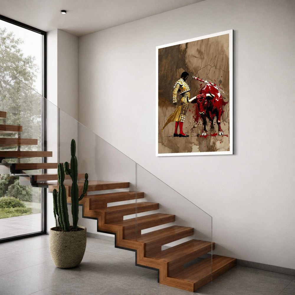 Bold Bullfighter Canvas Wall Art, Matador and Red Bull Illustration, Spanish Tradition Canvas, Dramatic Animal Art, Home Decor Print Art
