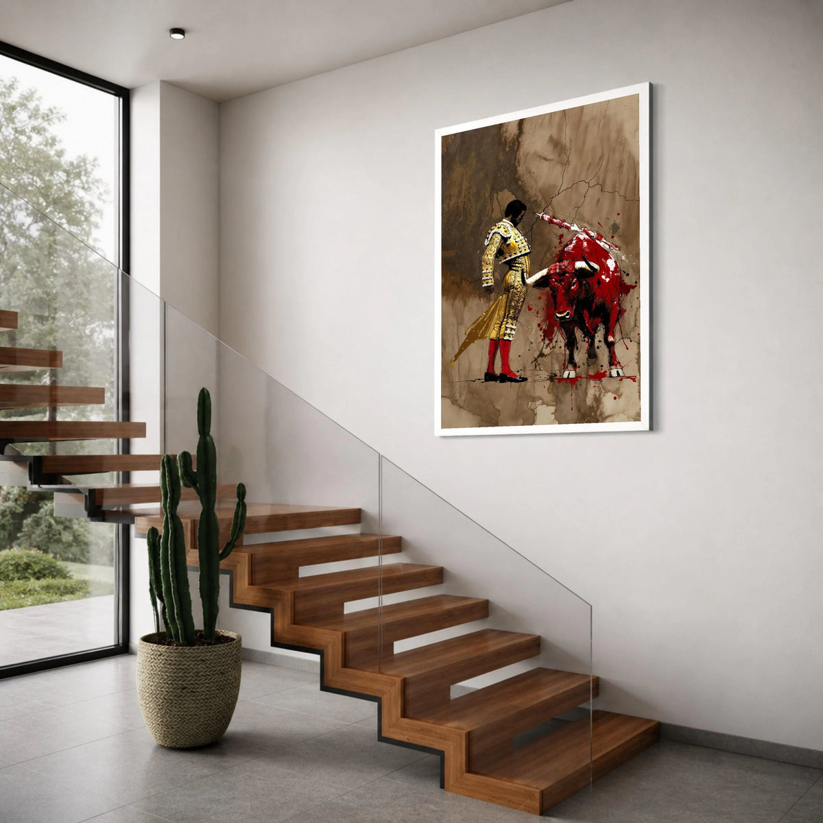 Bold Bullfighter Canvas Wall Art, Matador and Red Bull Illustration, Spanish Tradition Canvas, Dramatic Animal Art, Home Decor Print Art