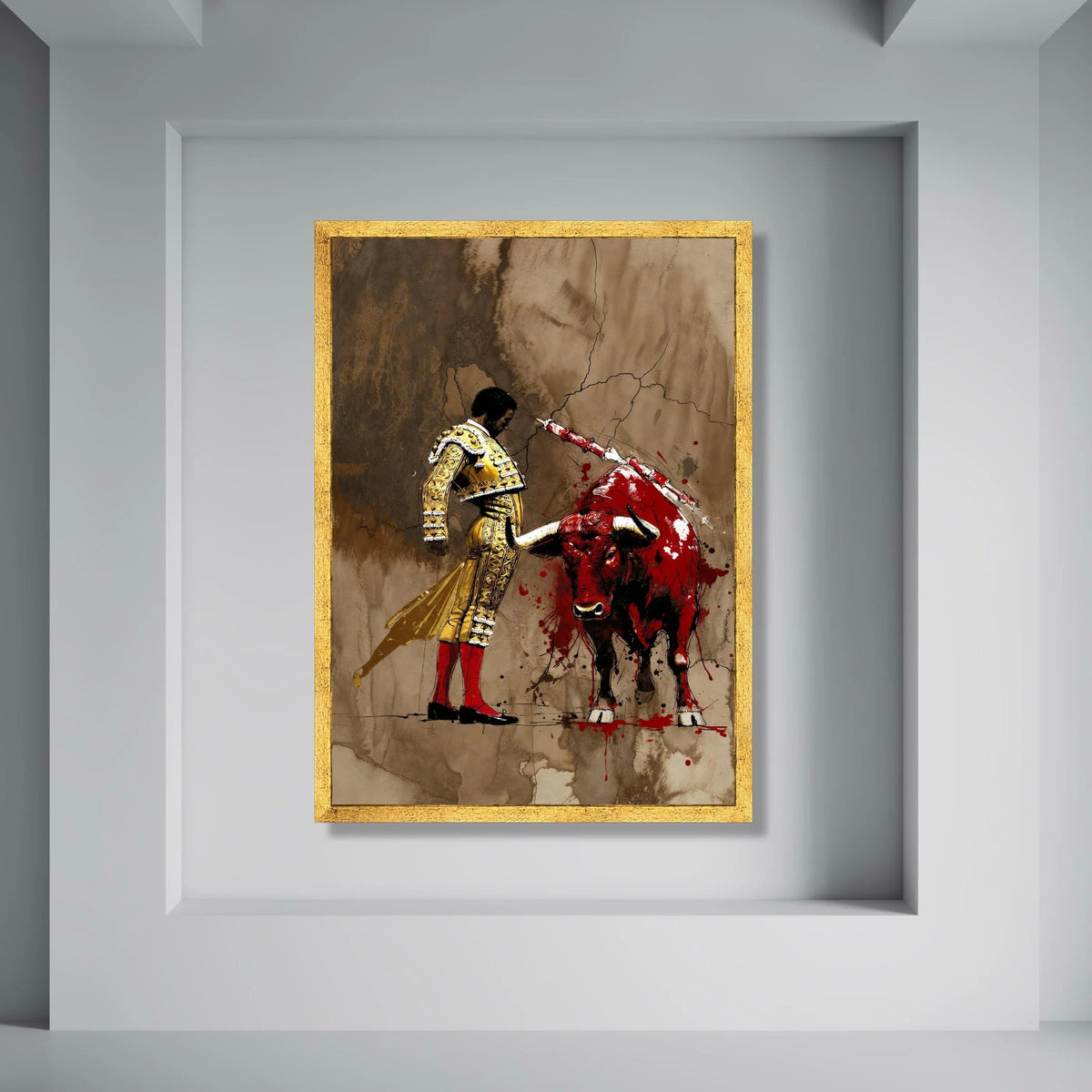 Bold Bullfighter Canvas Wall Art, Matador and Red Bull Illustration, Spanish Tradition Canvas, Dramatic Animal Art, Home Decor Print Art