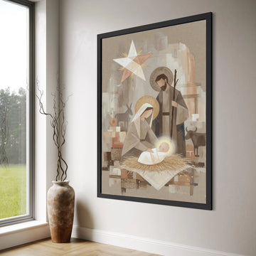 Nativity Scene Canvas Wall Art, Holy Family Illustration, Christmas Canvas Decor, Religious Canvas Painting, Manger Scene Wall Art Print Art