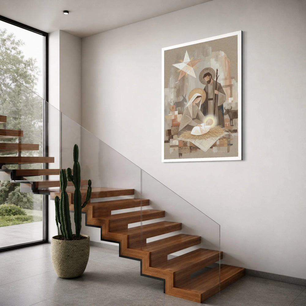 Nativity Scene Canvas Wall Art, Holy Family Illustration, Christmas Canvas Decor, Religious Canvas Painting, Manger Scene Wall Art Print Art
