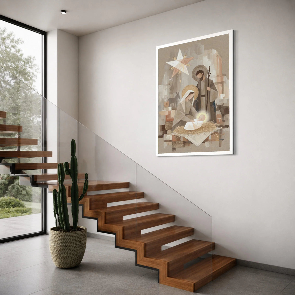 Nativity Scene Canvas Wall Art, Holy Family Illustration, Christmas Canvas Decor, Religious Canvas Painting, Manger Scene Wall Art Print Art