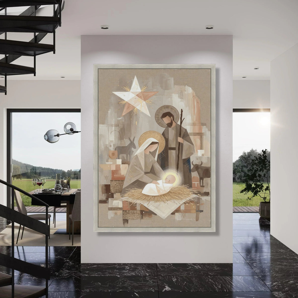 Nativity Scene Canvas Wall Art, Holy Family Illustration, Christmas Canvas Decor, Religious Canvas Painting, Manger Scene Wall Art Print Art