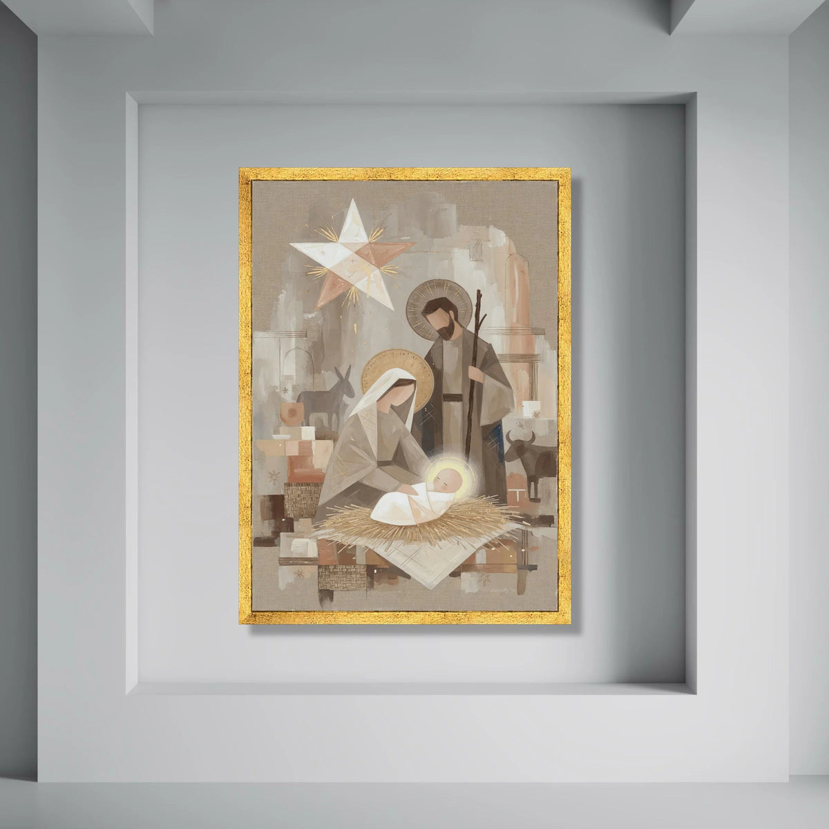 Nativity Scene Canvas Wall Art, Holy Family Illustration, Christmas Canvas Decor, Religious Canvas Painting, Manger Scene Wall Art Print Art