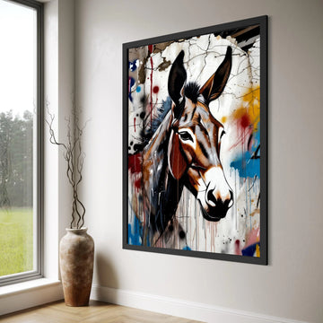 Rustic Donkey Portrait Canvas, Urban Graffiti Wall Art, Animal Head Illustration, Abstract Nature Canvas, Modern Farmhouse Decor Print Art