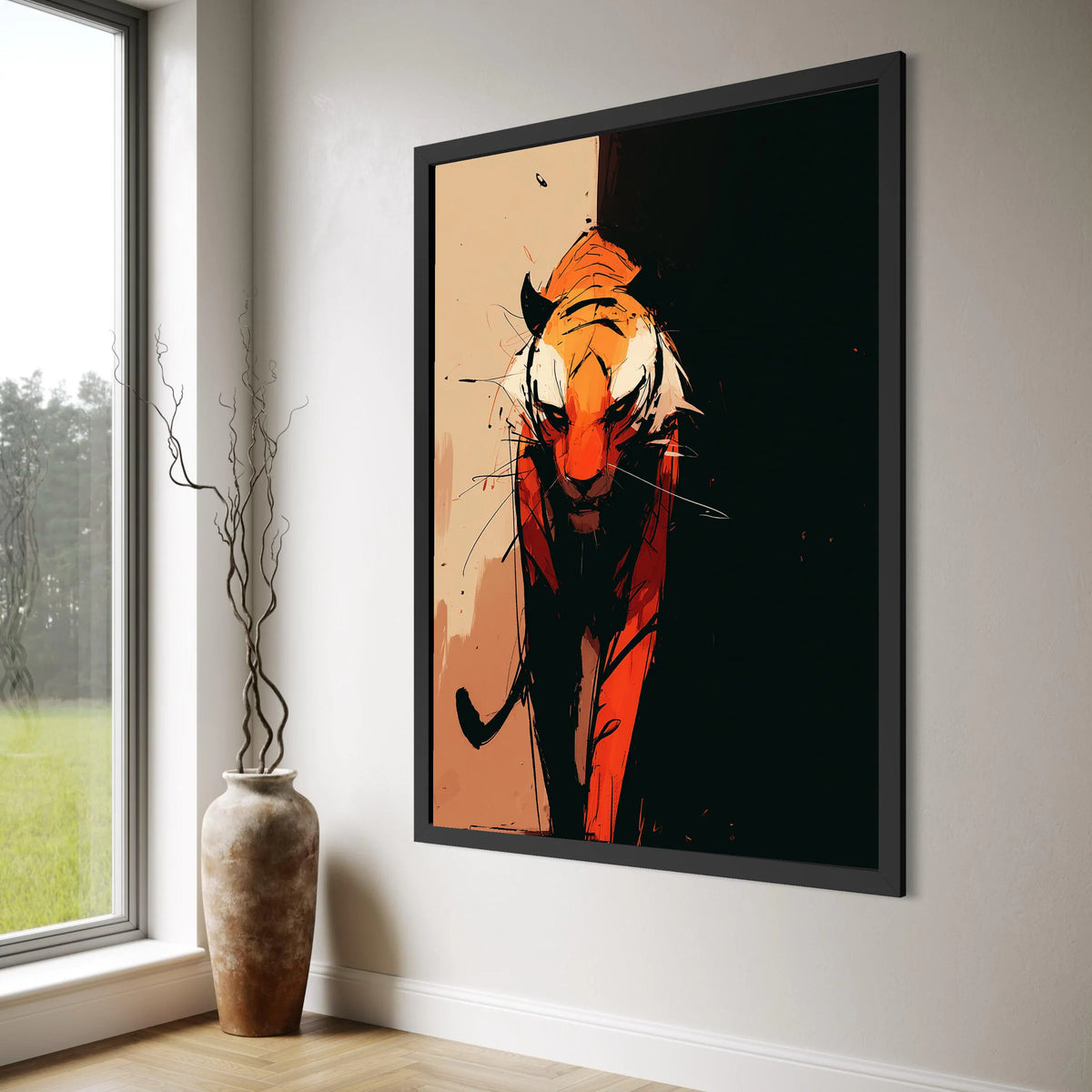 Fierce Tiger Portrait Canvas, Abstract Animal Wall Art, Modern Wildlife Decoration, Bold Colorful Tiger Canvas, Home Living Room Print Art