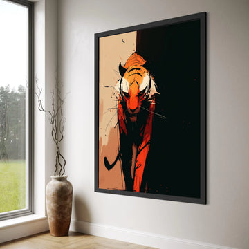 Fierce Tiger Portrait Canvas, Abstract Animal Wall Art, Modern Wildlife Decoration, Bold Colorful Tiger Canvas, Home Living Room Print Art