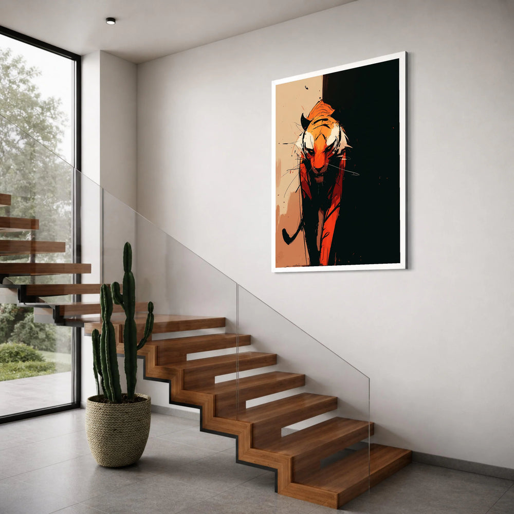 Fierce Tiger Portrait Canvas, Abstract Animal Wall Art, Modern Wildlife Decoration, Bold Colorful Tiger Canvas, Home Living Room Print Art