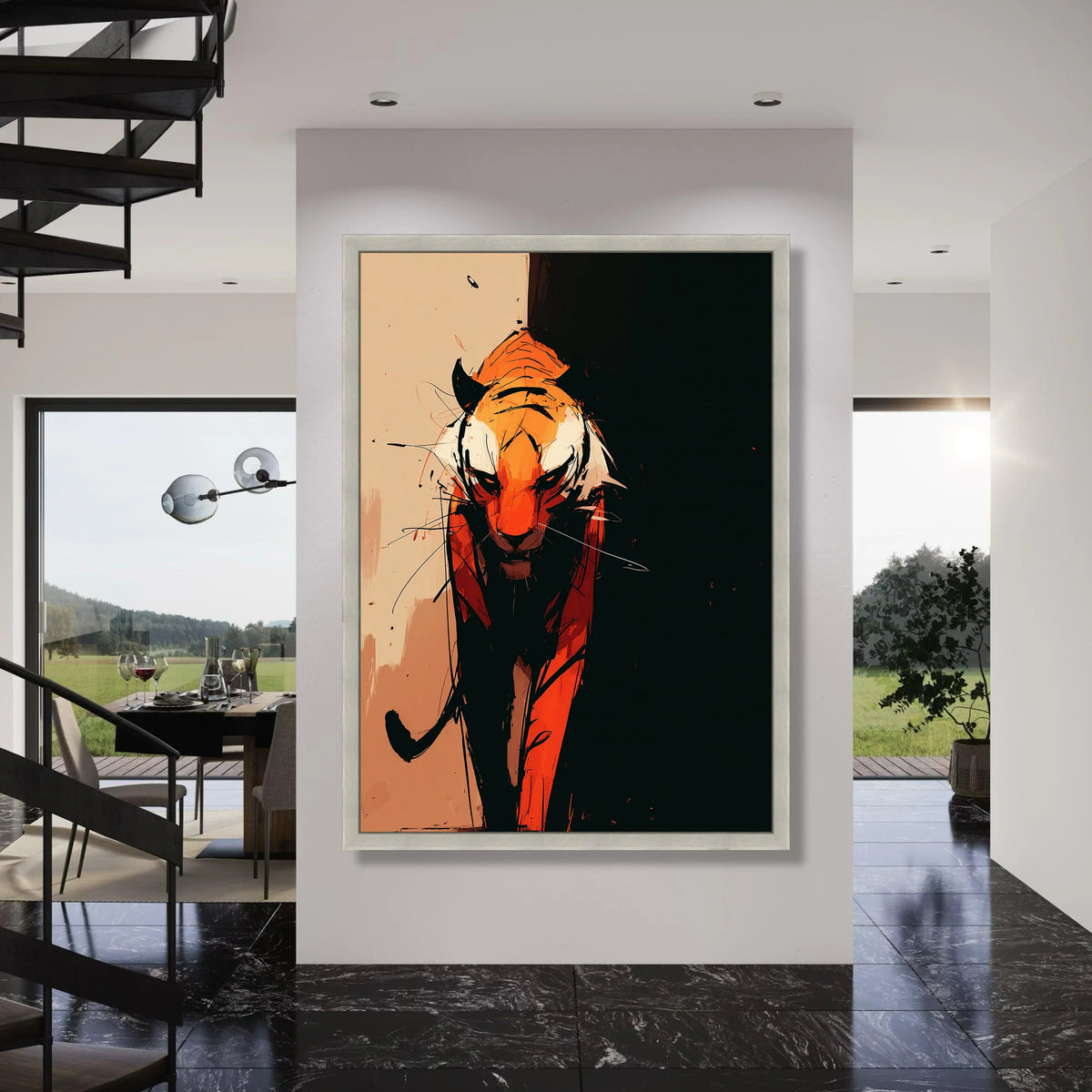 Fierce Tiger Portrait Canvas, Abstract Animal Wall Art, Modern Wildlife Decoration, Bold Colorful Tiger Canvas, Home Living Room Print Art