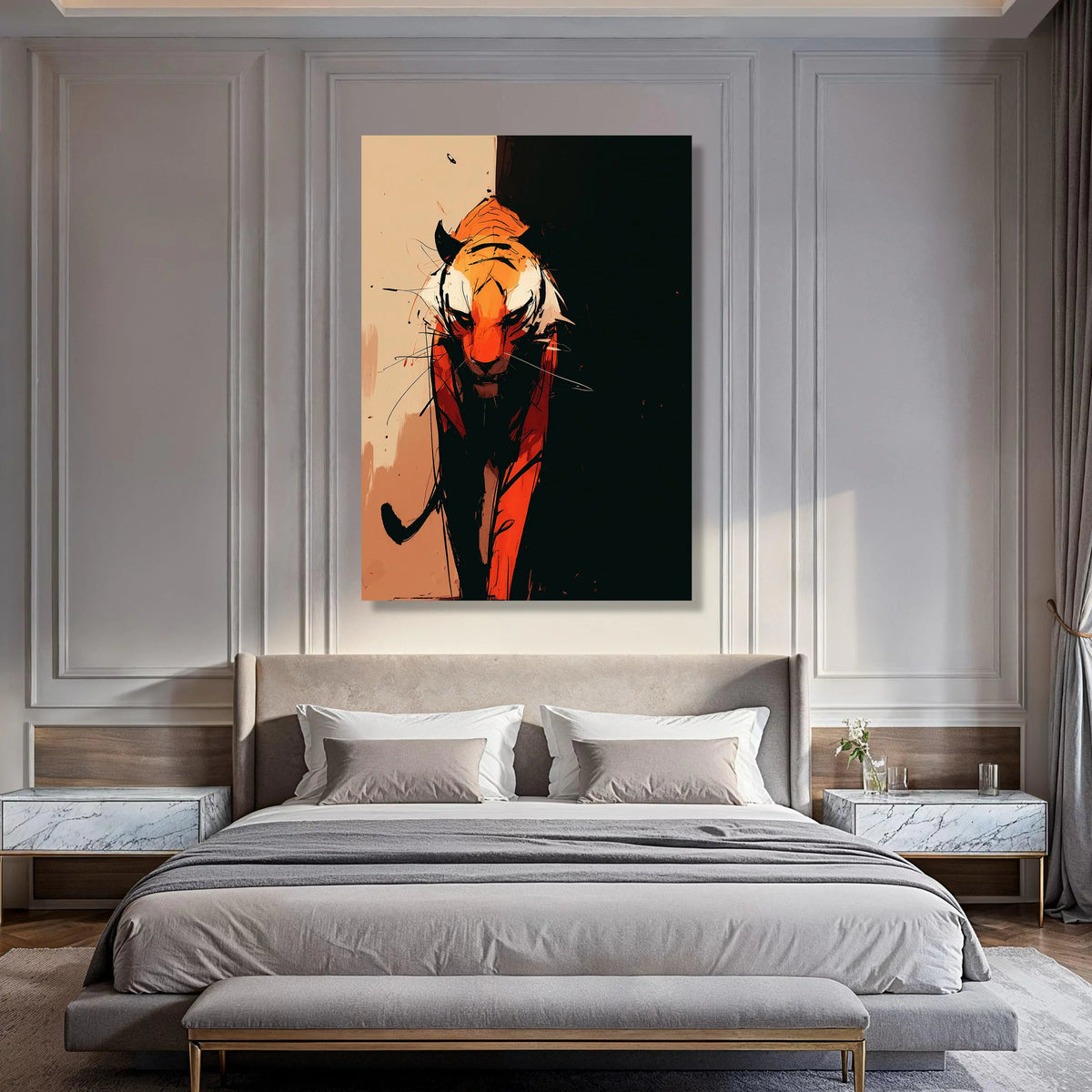 Fierce Tiger Portrait Canvas, Abstract Animal Wall Art, Modern Wildlife Decoration, Bold Colorful Tiger Canvas, Home Living Room Print Art