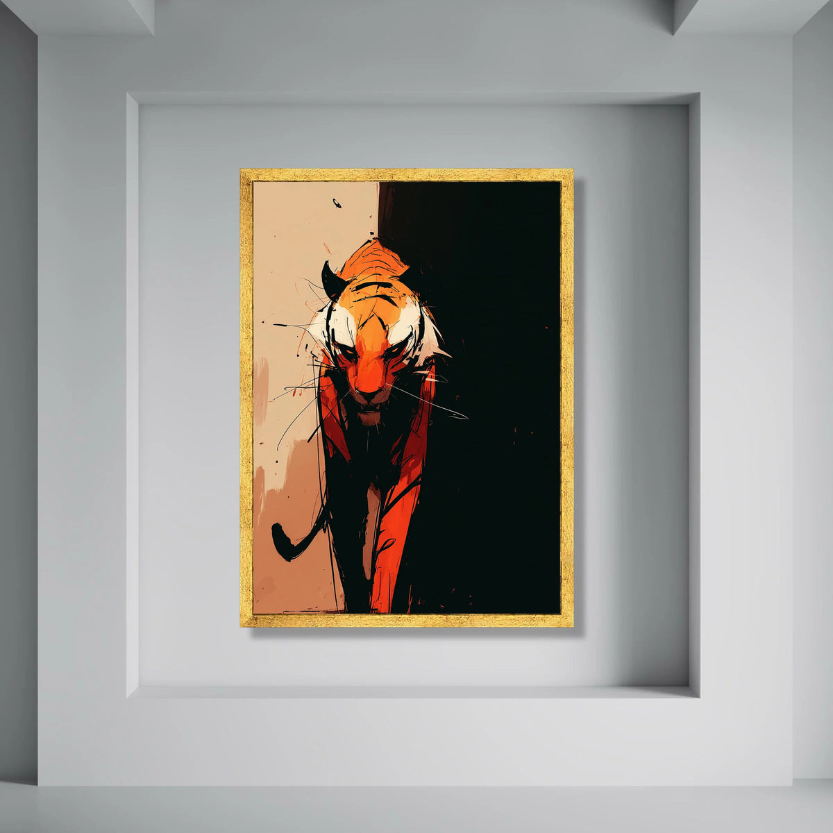 Fierce Tiger Portrait Canvas, Abstract Animal Wall Art, Modern Wildlife Decoration, Bold Colorful Tiger Canvas, Home Living Room Print Art