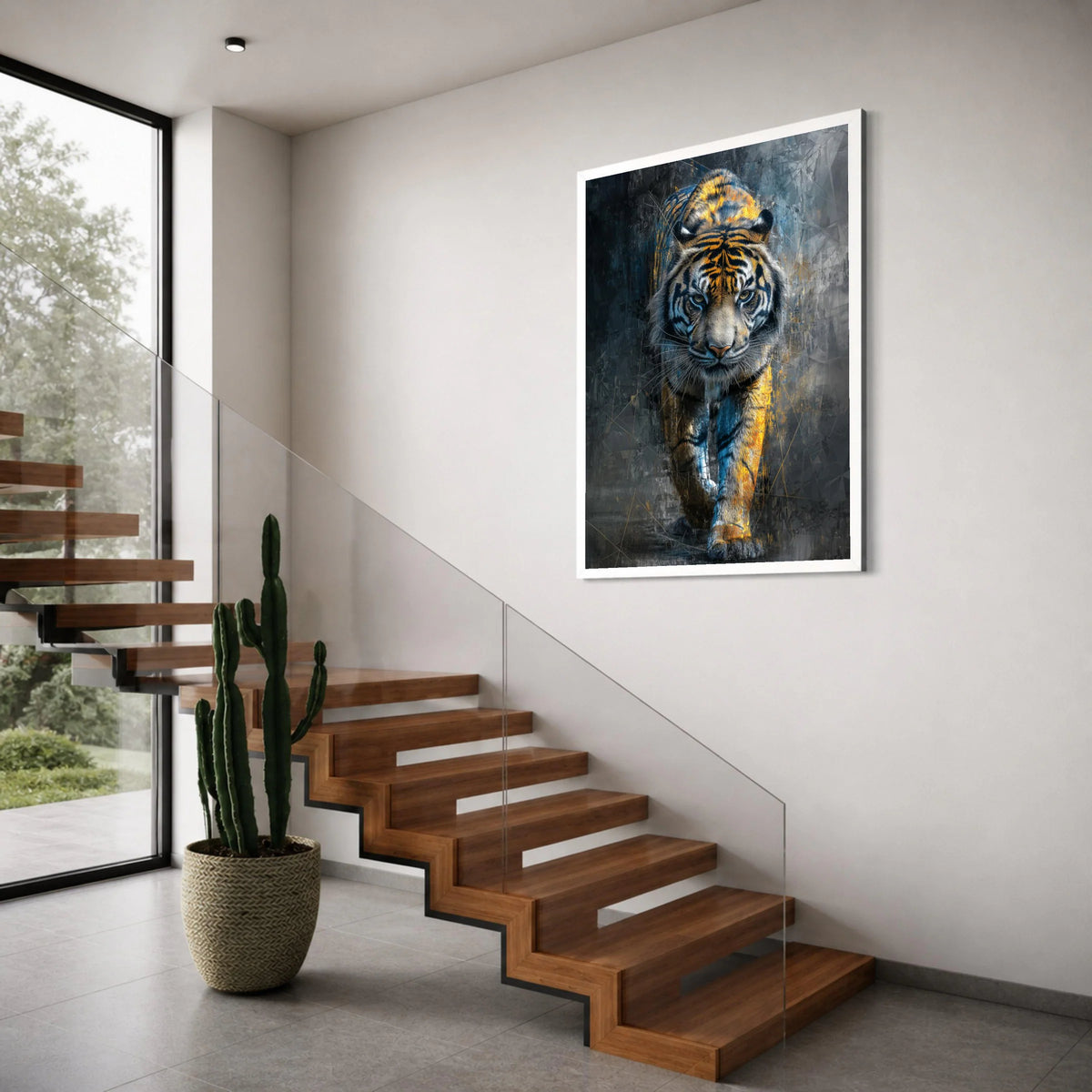 Majestic Tiger Walking Canvas, Wildlife Animal Wall Art, Fierce Jungle Decor, Modern Nature Illustration, Ready to Hang Canvas Print Art