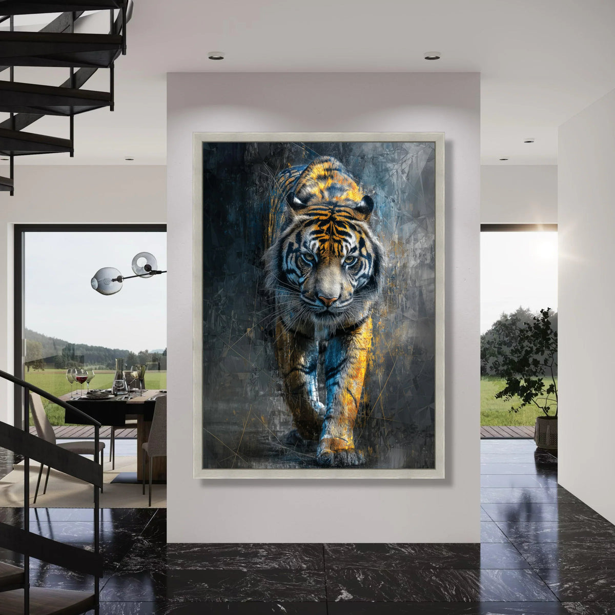 Majestic Tiger Walking Canvas, Wildlife Animal Wall Art, Fierce Jungle Decor, Modern Nature Illustration, Ready to Hang Canvas Print Art
