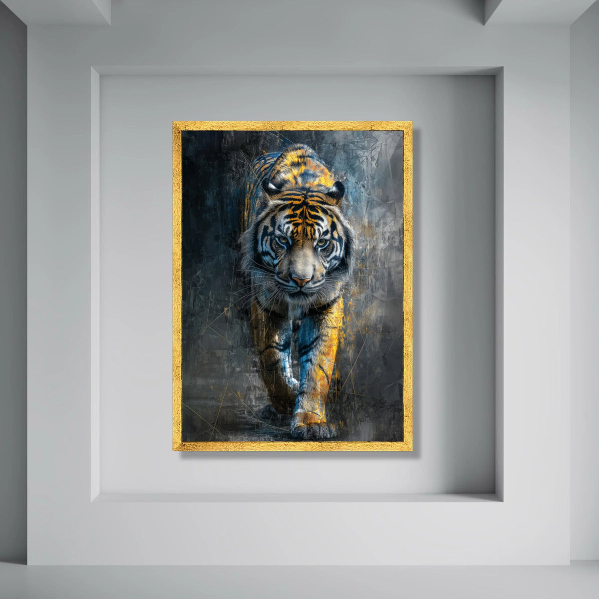 Majestic Tiger Walking Canvas, Wildlife Animal Wall Art, Fierce Jungle Decor, Modern Nature Illustration, Ready to Hang Canvas Print Art