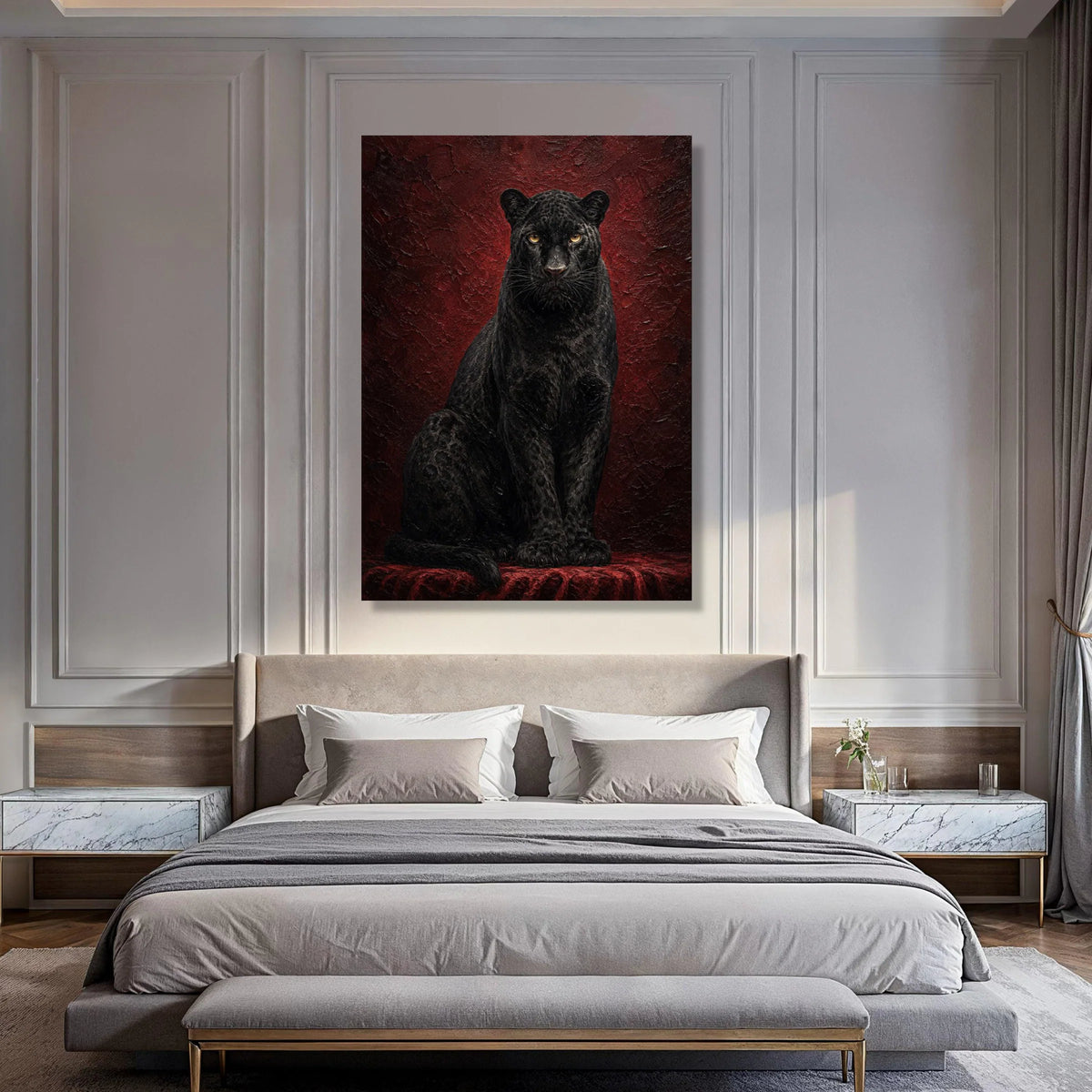 Majestic Black Panther Canvas, Fierce Animal Portrait Wall Art, Wild Cat Home Decoration, Striking Jungle Predator Canvas Print Art